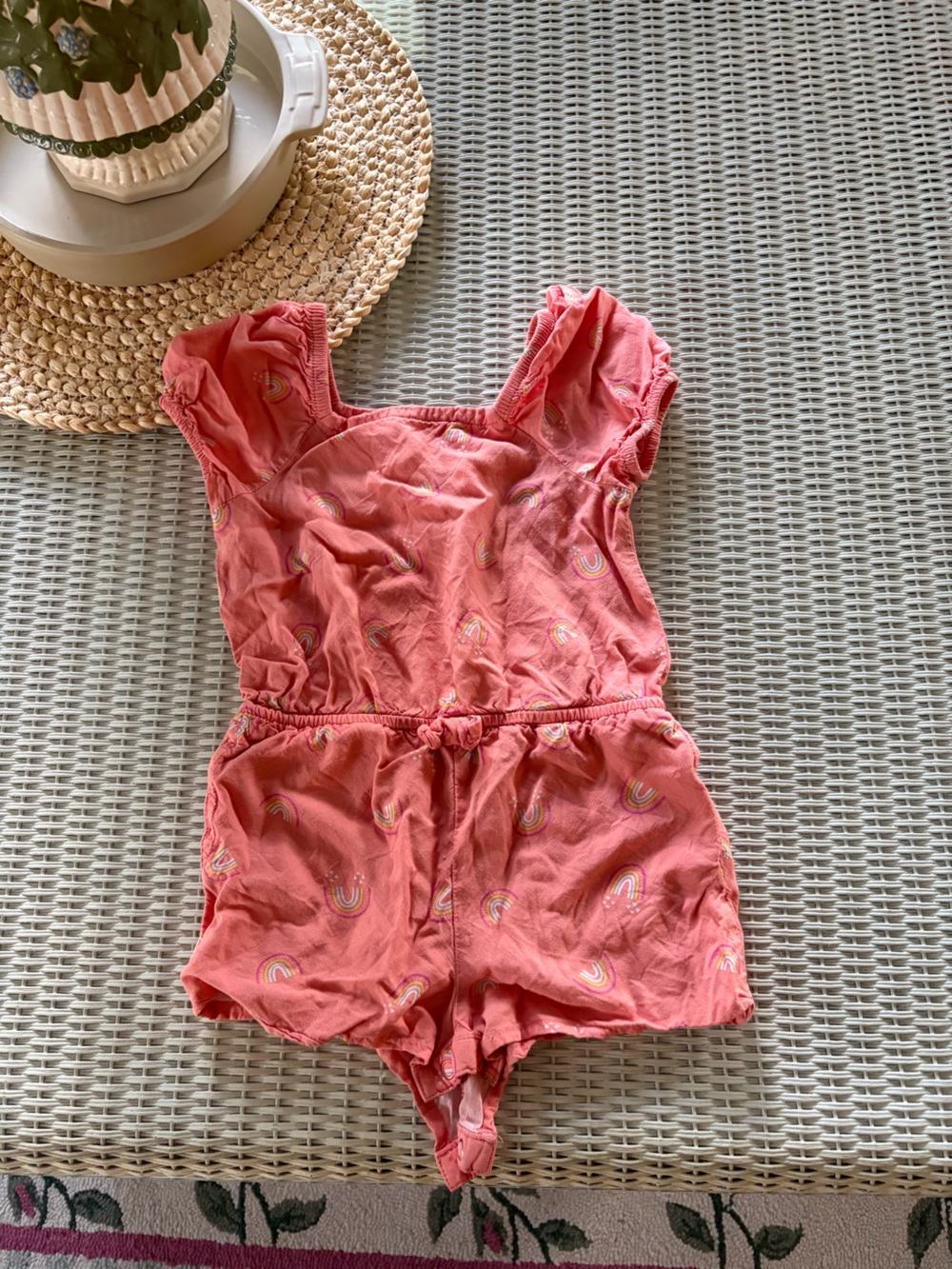 Cat & Jack Coral Pink Rainbow Romper